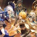 Genshin Impact - personajes del juego en el mundo de Teyvat con artefactos equipados