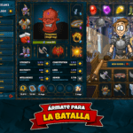 Shakes and Fidget - pantalla de estadisticas del personaje con armeria y tienda de objetos