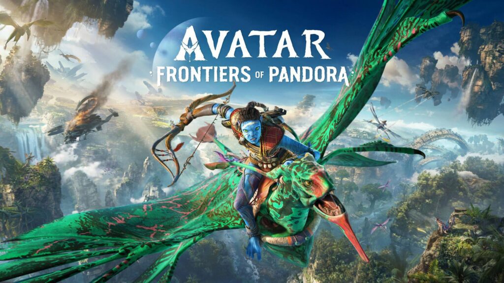 Avatar: Frontiers of Pandora - portada del juego con un Na'vi montando un Ikran sobre Pandora
