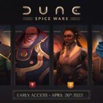 Dune: Spice Wars - arte oficial con los líderes de las facciones jugables en Arrakis