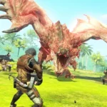 Monster Hunter Now - cazador enfrentándose a un Rathalos en pleno combate en la jungla