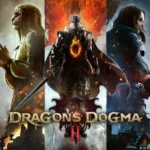 Dragon's Dogma 2 - portada oficial con el caballero, la vidente beastren y la arquera protagonistas