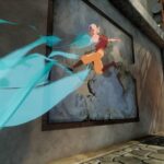 Avatar: The Last Airbender - Quest for Balance - Aang usando su control de aire dentro de una sala en ruinas