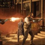 PayDay 3 - atracadores enmascarados disparando durante un golpe nocturno