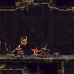 Blasphemous 2 - El Penitente en combate con armadura completa en el mundo oscuro de Cvstodia