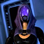 Mass Effect 2 - retrato de Tali'Zorah con su casco ambiental de quariana