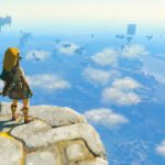Zelda: Tears of the Kingdom - Link contemplando las islas celestes sobre un mar de nubes en Hyrule