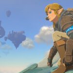 Zelda: Tears of the Kingdom - Link surcando los cielos de Hyrule sobre una isla flotante