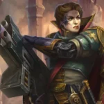 Warhammer 40.000: Rogue Trader - Portada oficial del juego con el Comerciante Libre en el universo 40K