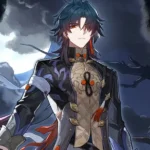 Blade (Honkai: Star Rail) - artwork oficial del cazador estelar con su espada y un cuervo posado detrás