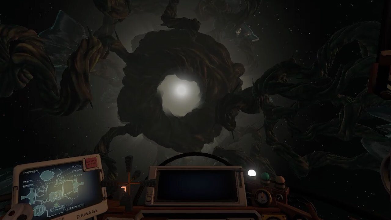Outer Wilds - Vista desde la nave de Timber Hearth y sus lunas
