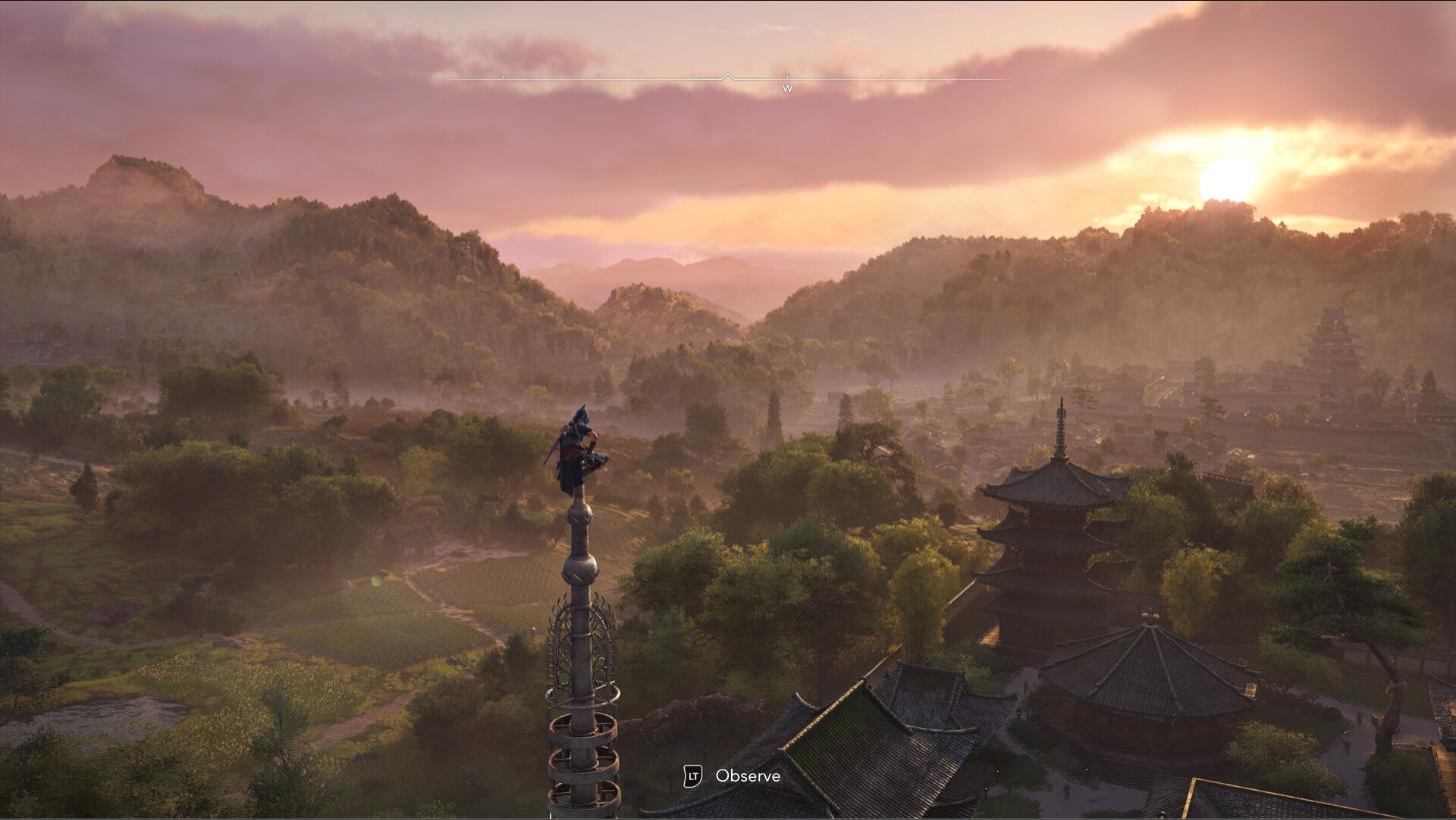 Assassin's Creed Shadows - Vista panorámica del Japón feudal con Naoe - Juegosrpg.com