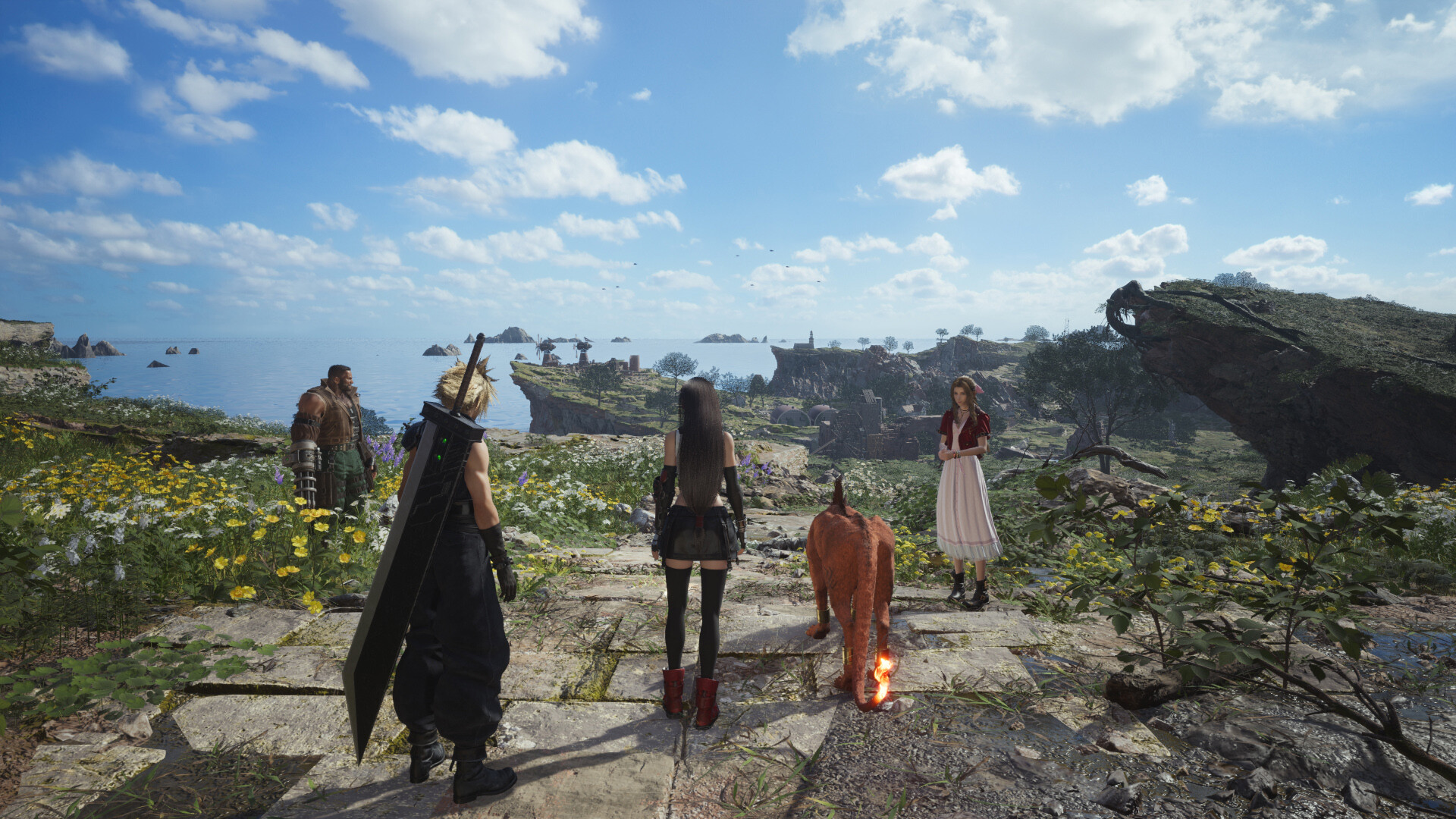 Final Fantasy VII Rebirth - Escenario mundo abierto con personajes del grupo - Juegosrpg.com