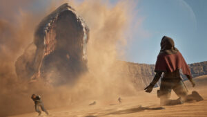 Dune: Awakening - encuentro con un gusano de arena en el desierto de Arrakis - Juegosrpg.com