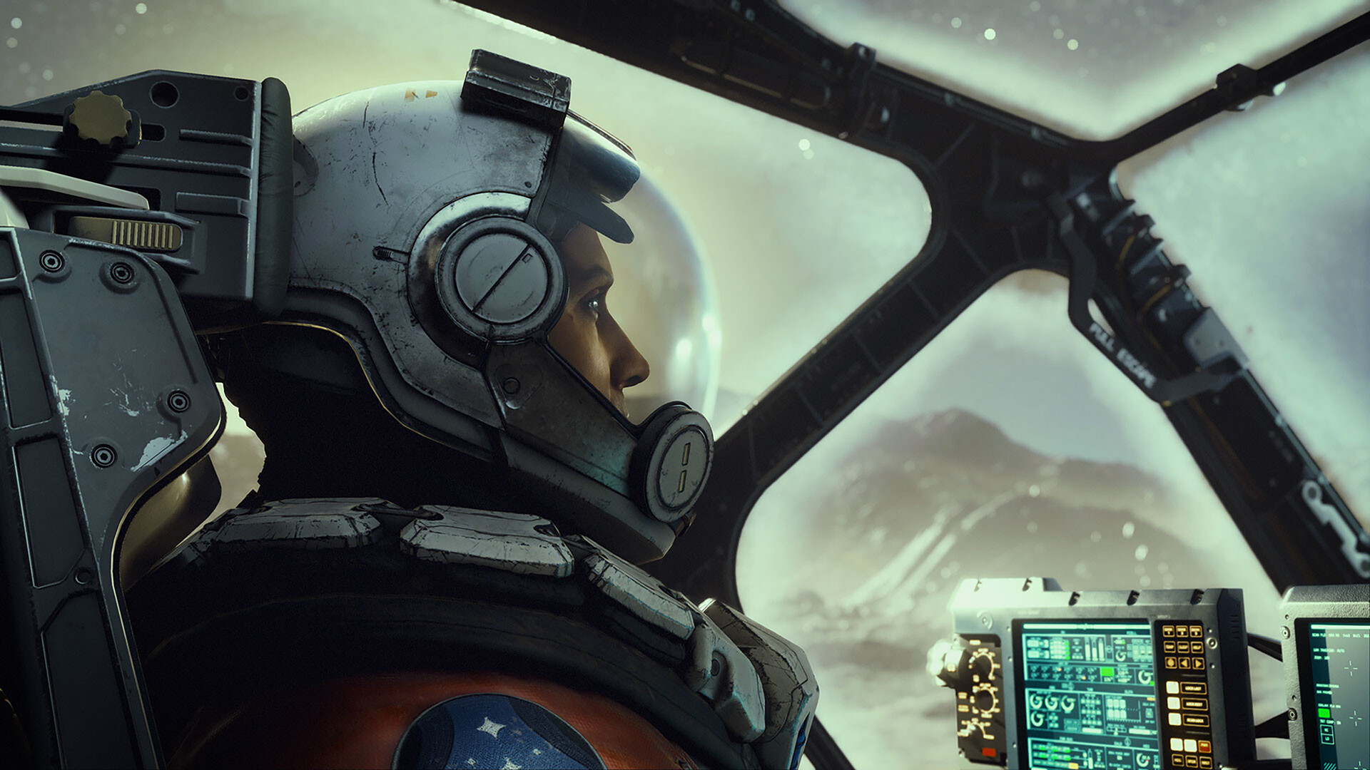 Starfield - Vista desde la cabina de la nave del protagonista - Juegosrpg.com