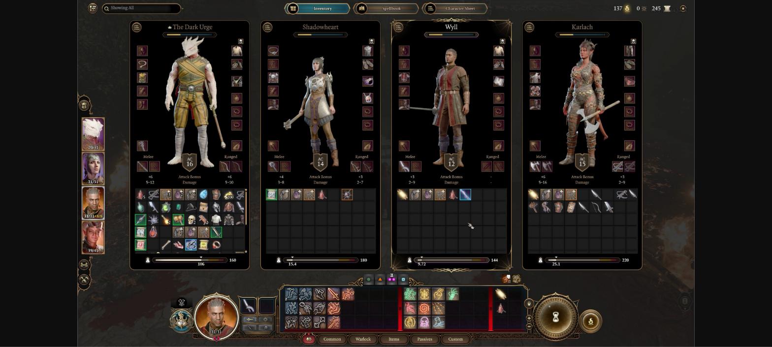 Baldur's Gate 3 - pantalla de gestión de grupo e inventario compartido entre compañeros