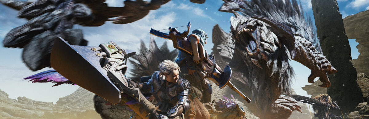 Monster Hunter Wilds - Arte oficial del juego con el cazador y su Seikret - Juegosrpg.com