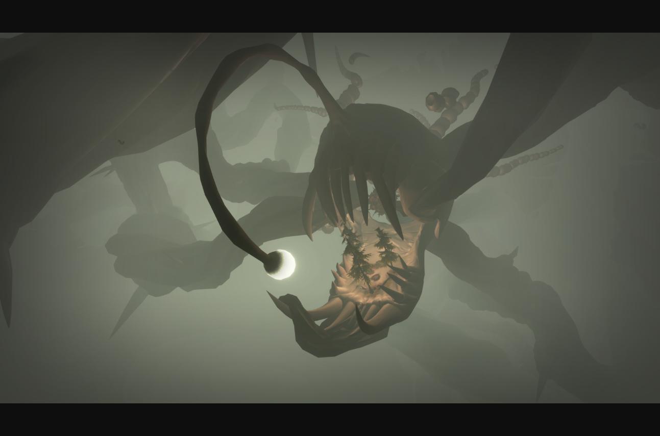 Outer Wilds - La criatura de Dark Bramble envolviendo un fragmento de planeta