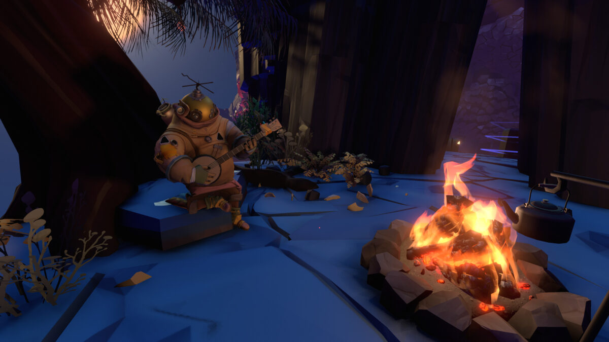 Outer Wilds - Observatorio de Timber Hearth con el sol en el horizonte