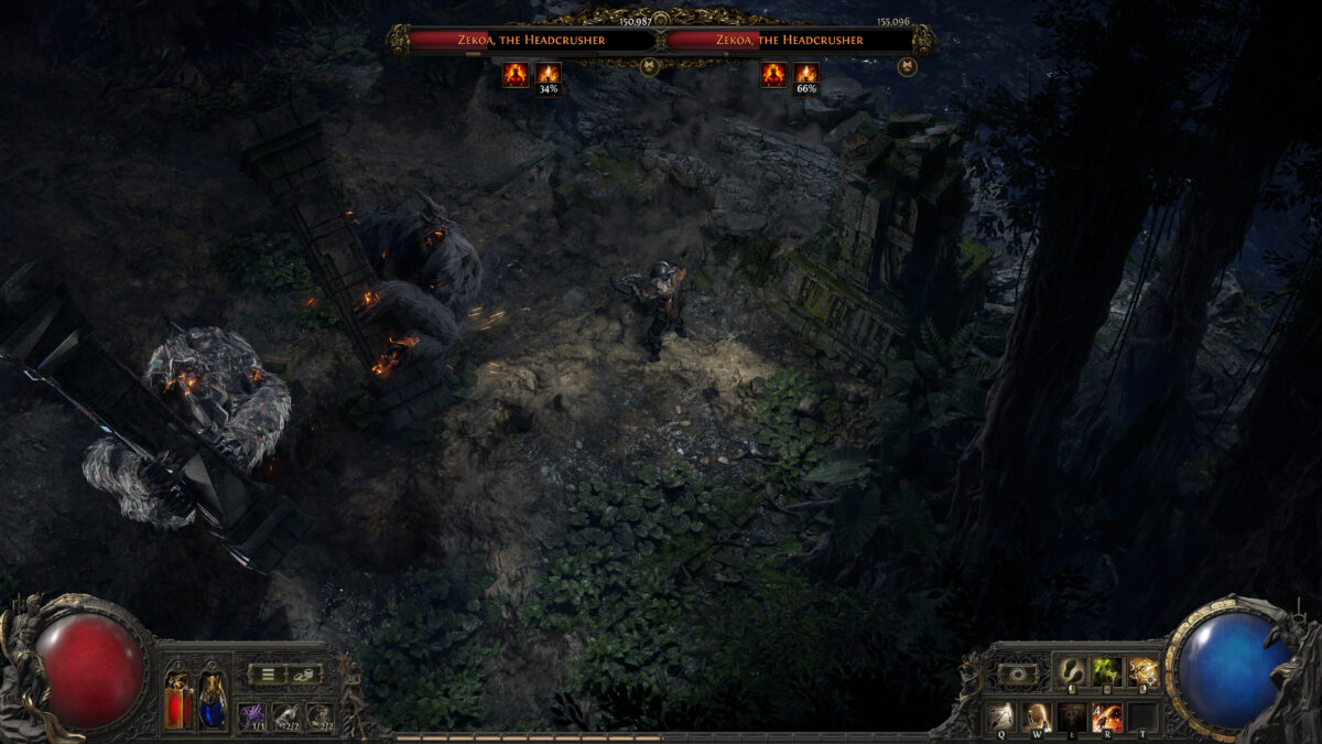 Path of Exile 2 - Combate contra el jefe Zekoa en una zona en llamas del endgame - Juegosrpg.com