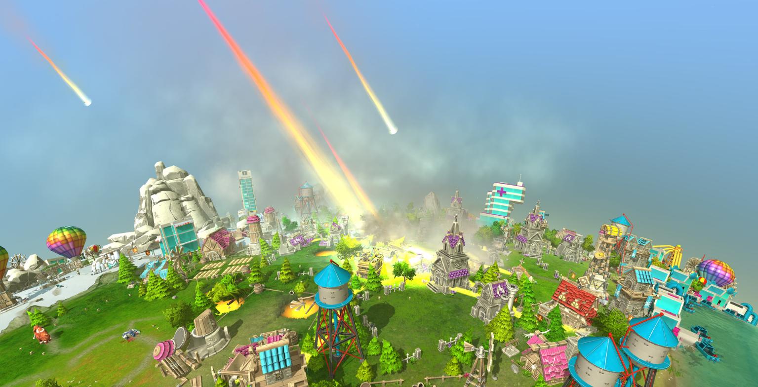 The Universim - Lluvia de meteoritos impactando una ciudad durante un desastre natural