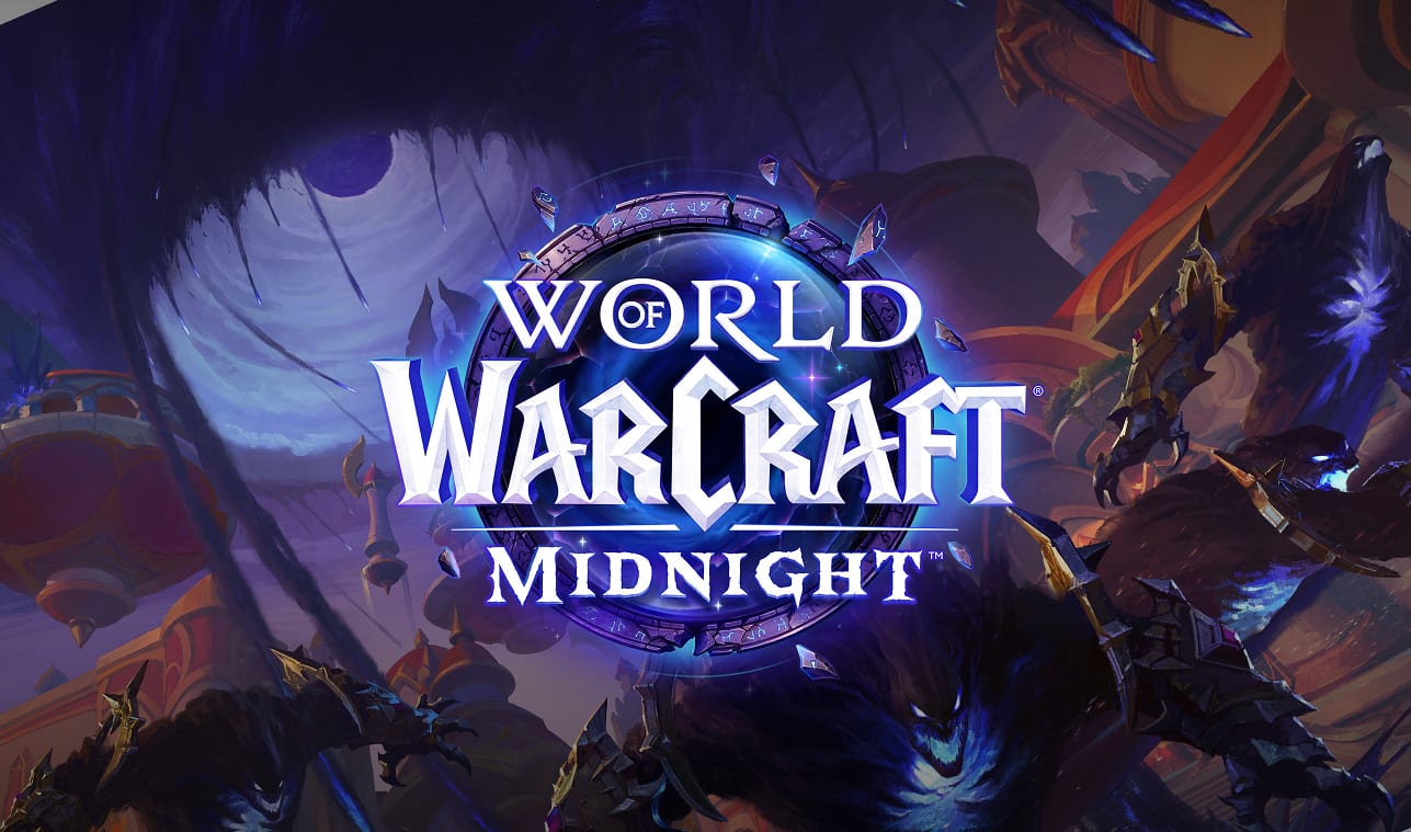 World of Warcraft Midnight - Pantalla oficial con Xal'atath y el logo de la expansión - Juegosrpg.com