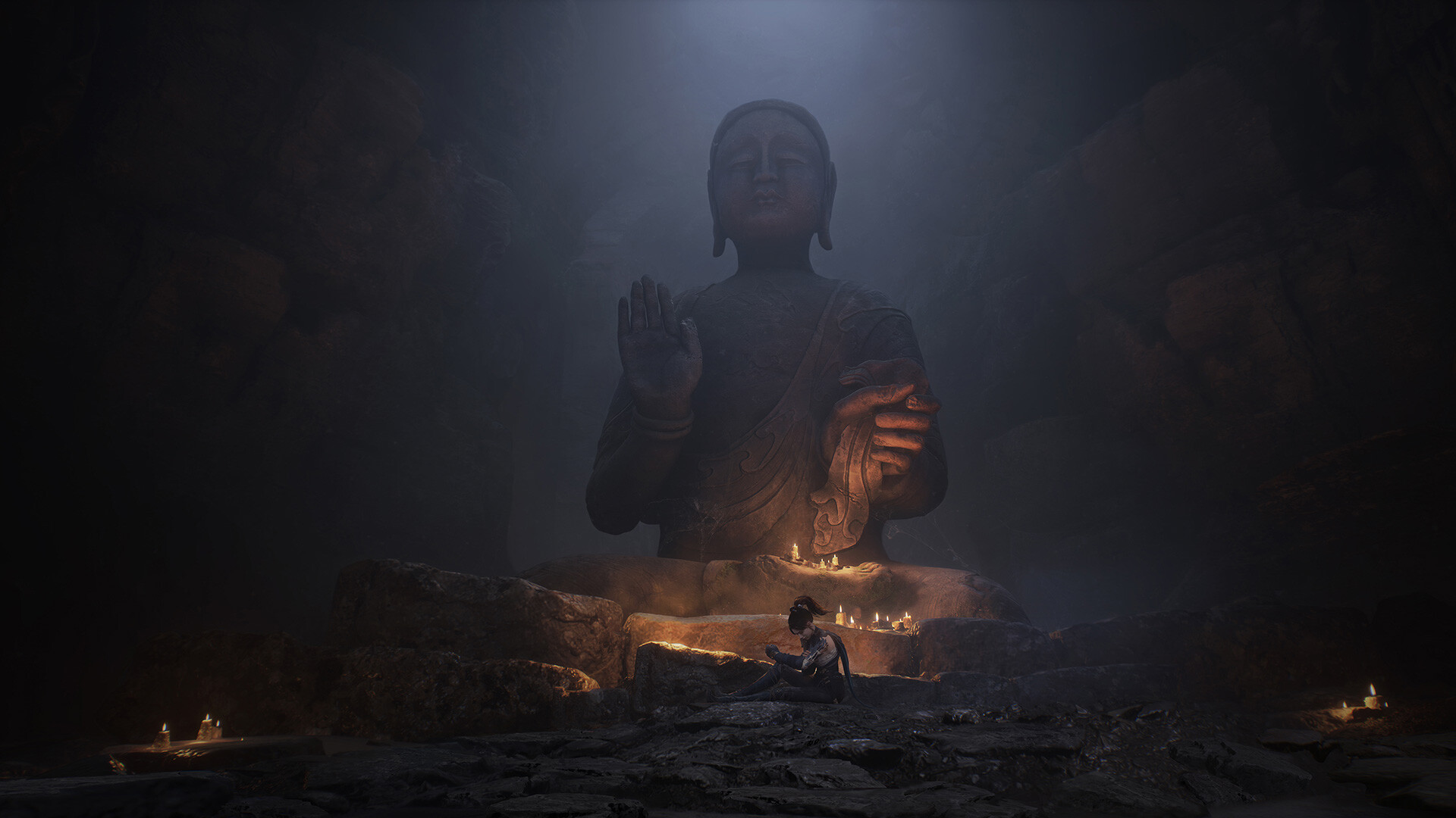 Wuchang: Fallen Feathers - una gigantesca estatua de Buda entre la niebla - Juegosrpg.com