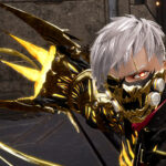 Code Vein II - Primer plano de personaje con armadura dorada usando un Código de Sangre - Juegosrpg.com