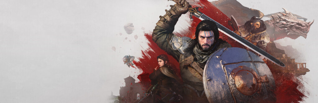 Crimson Desert - arte oficial del banner del juego con Kliff en primer plano - Juegosrpg.com