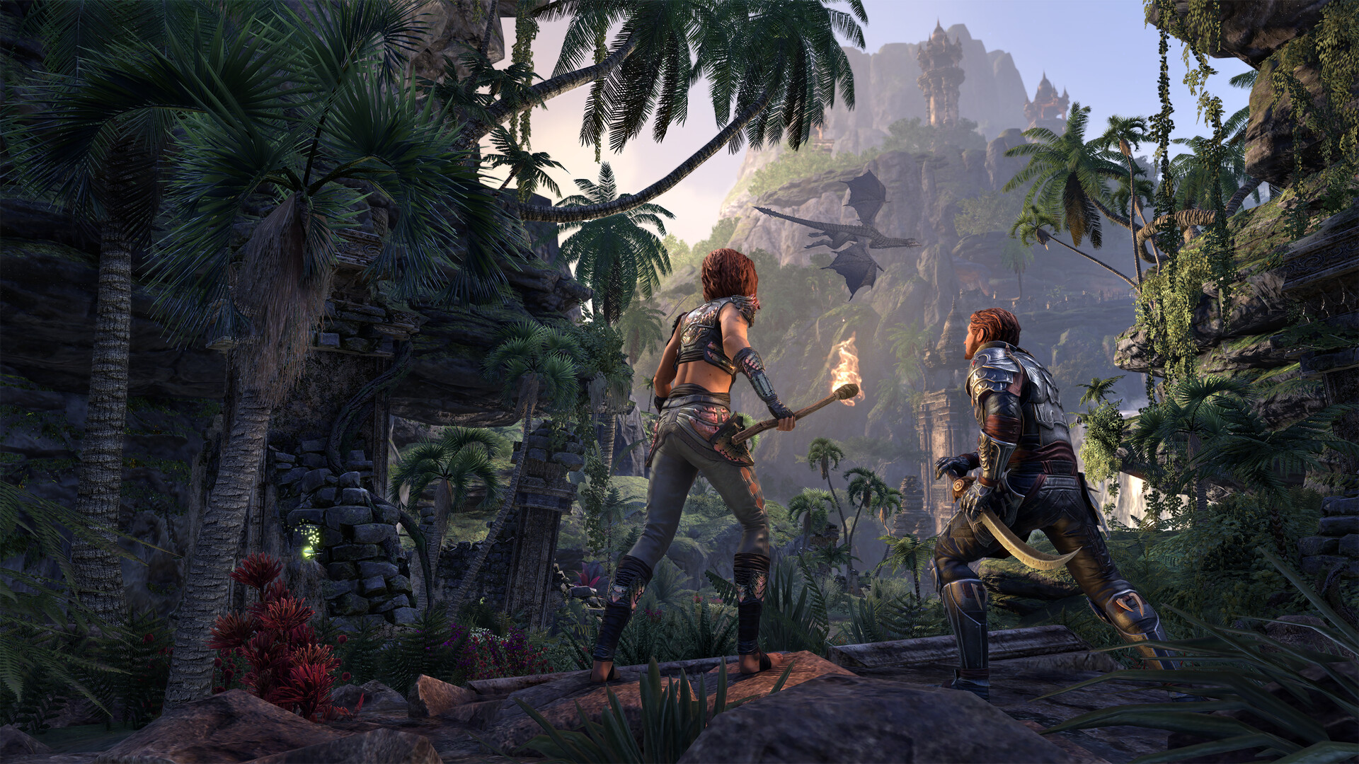The Elder Scrolls Online - escena de mazmorra con enemigos y companero activo - Juegosrpg.com