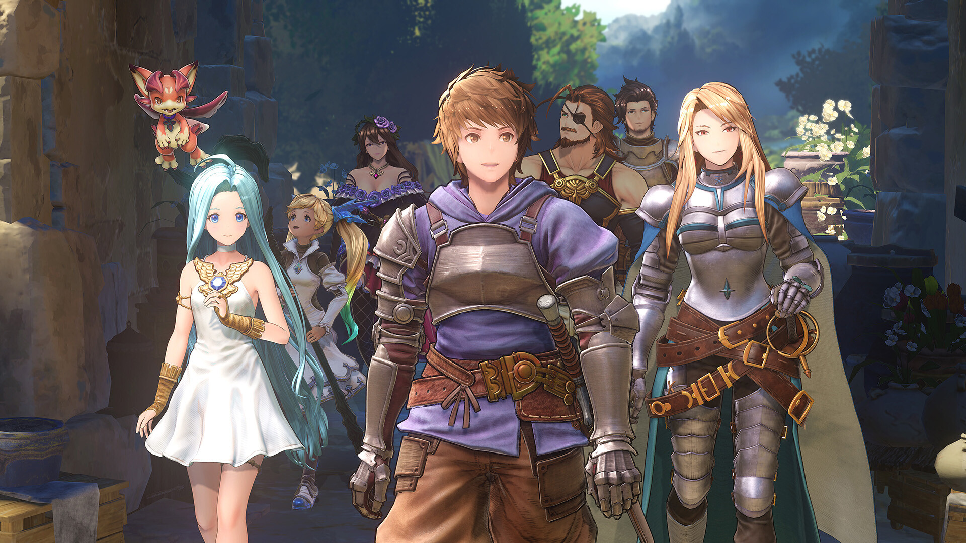 Granblue Fantasy: Relink - Combate en grupo de cuatro skyfarers contra un enemigo