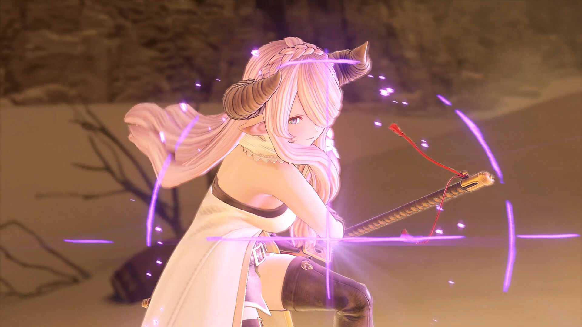 Granblue Fantasy: Relink - personaje lanzando un ataque de magia púrpura - Juegosrpg.com
