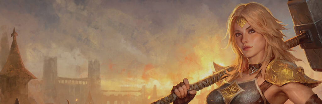 Guild Wars Reforged - Arte oficial con guerrera y Ascalon en llamas - Juegosrpg.com