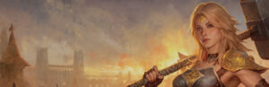Guild Wars Reforged - Arte oficial con guerrera y Ascalon en llamas - Juegosrpg.com