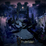 Lost Ark - castillo en ruinas flotante bajo un cielo purpura - Juegosrpg.com