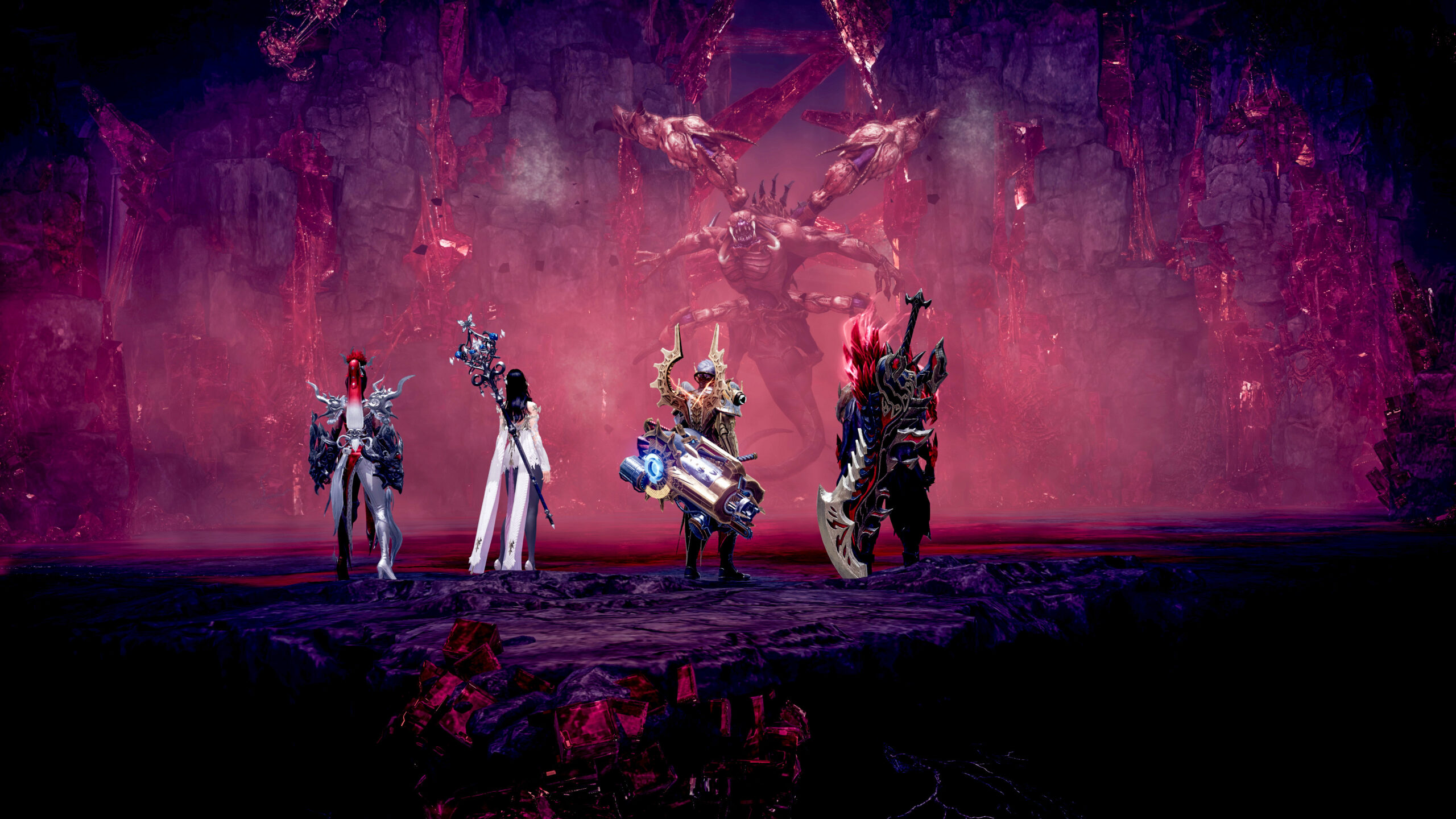 Lost Ark - grupo de cuatro clases distintas ante un jefe de raid - Juegosrpg.com