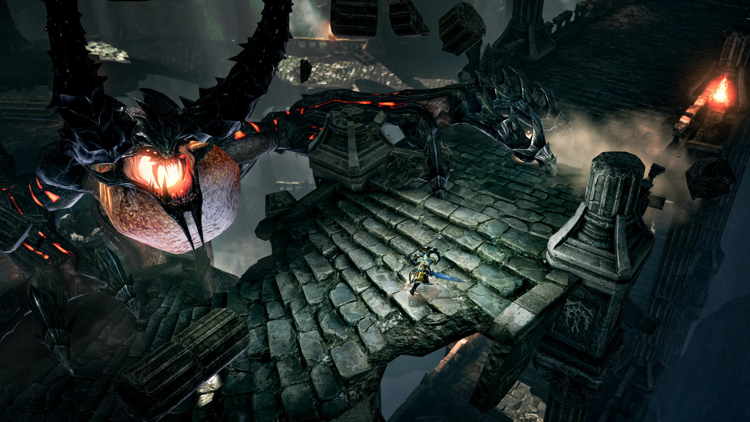 Lost Ark - combate contra un jefe dragon en una plataforma de piedra - Juegosrpg.com