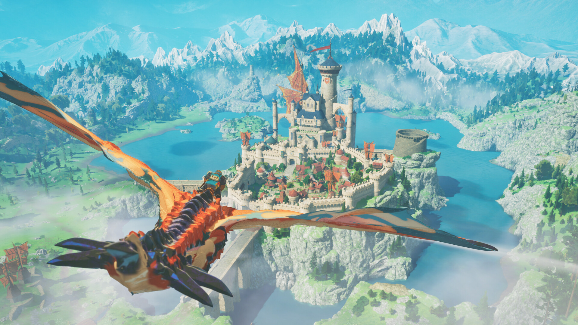 Monster Hunter Stories 3: Twisted Reflection - Vuelo sobre el castillo de Azuria con un Monstie - Juegosrpg.com