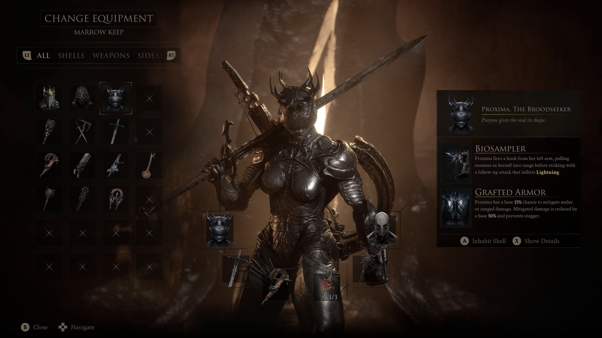 Mortal Shell 2 - Menu de cambio de equipo y receptaculo Proxima - Juegosrpg.com