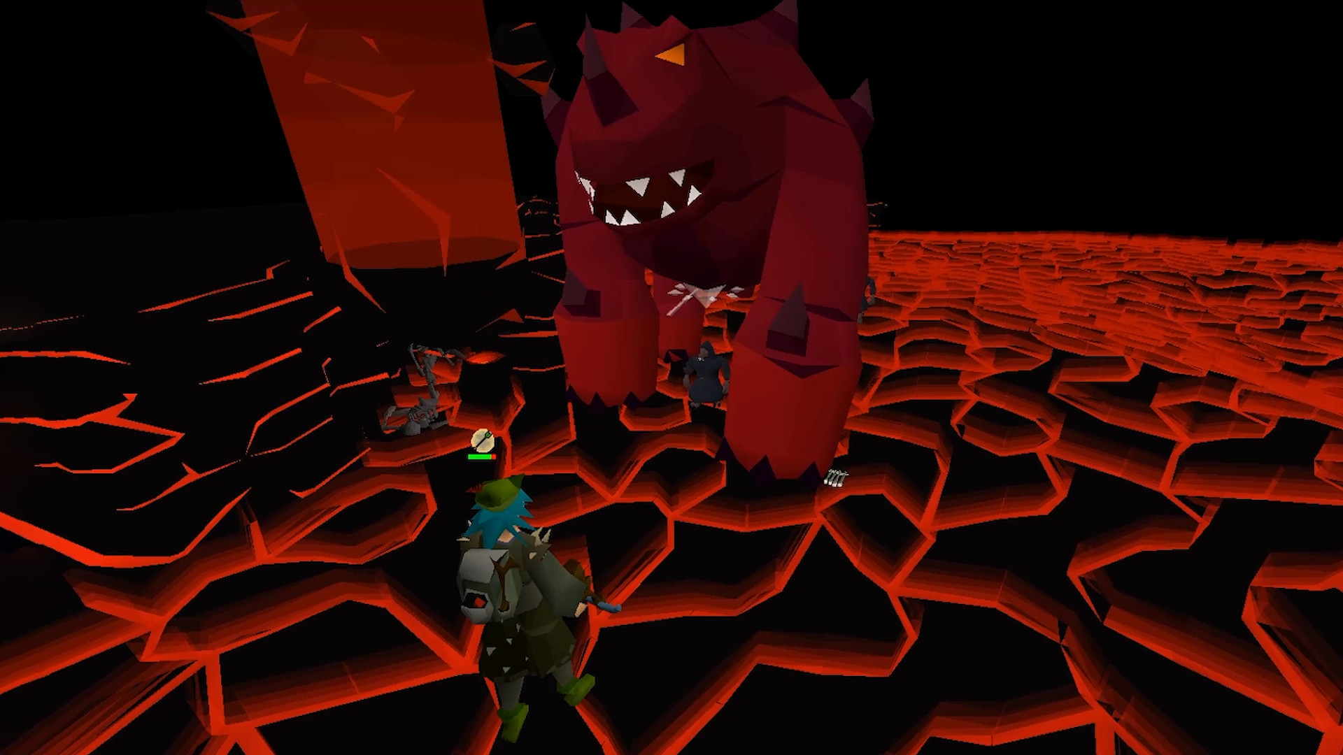 Old School RuneScape - Combate contra un demonio gigante en una cueva de lava - Juegosrpg.com