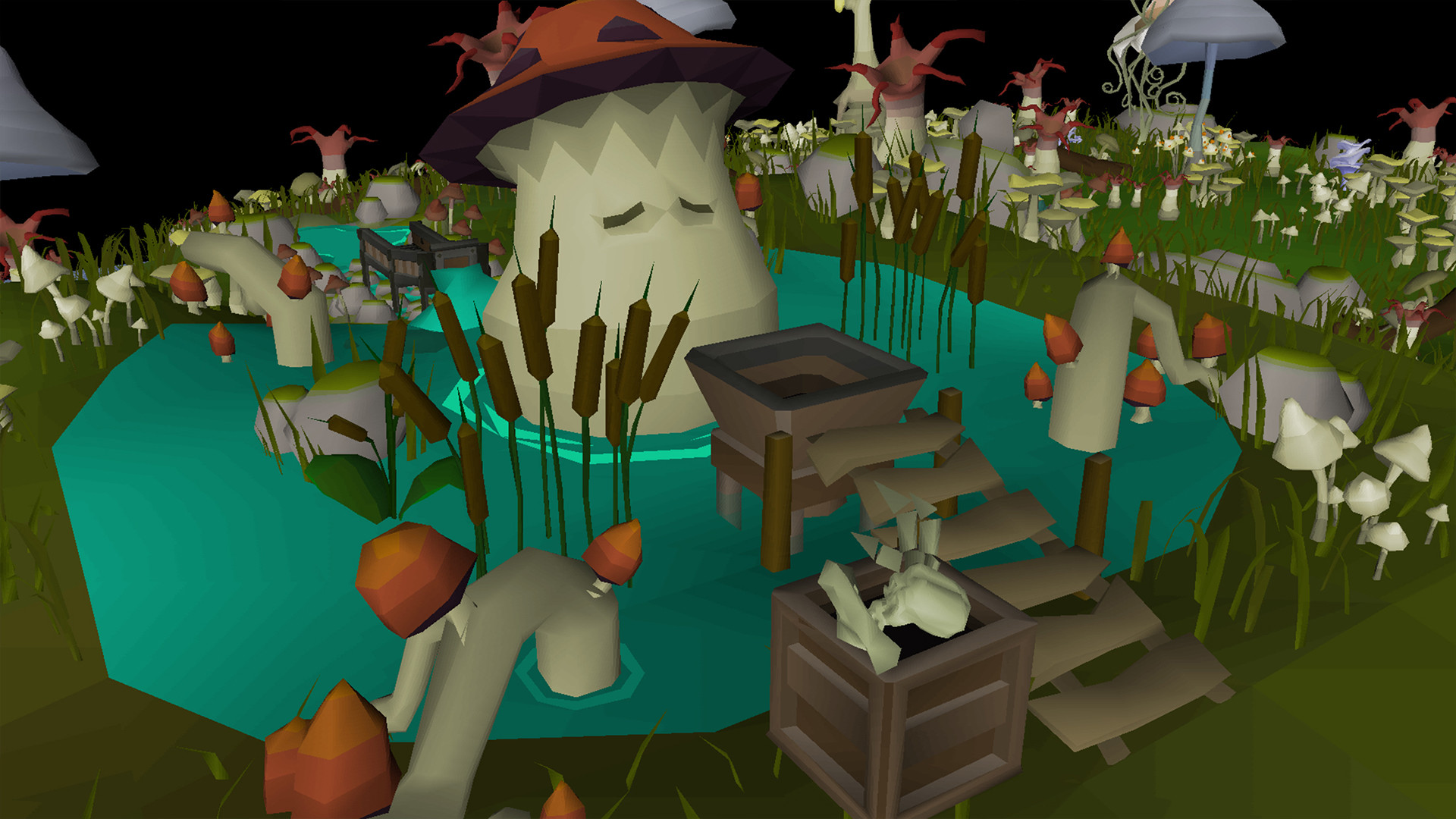Old School RuneScape - Zona de pantano con espantapajaros y setas - Juegosrpg.com