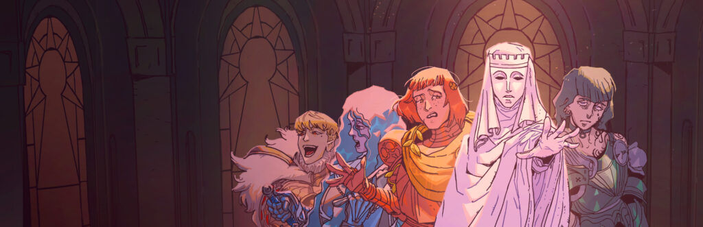 Sovereign Tower - arte oficial de la Mesa Redonda con el Soberano y sus caballeros - Juegosrpg.com