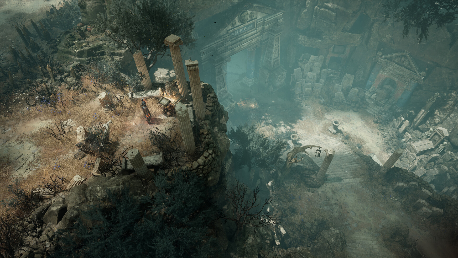 Titan Quest II - exploración de unas ruinas con columnas - Juegosrpg.com