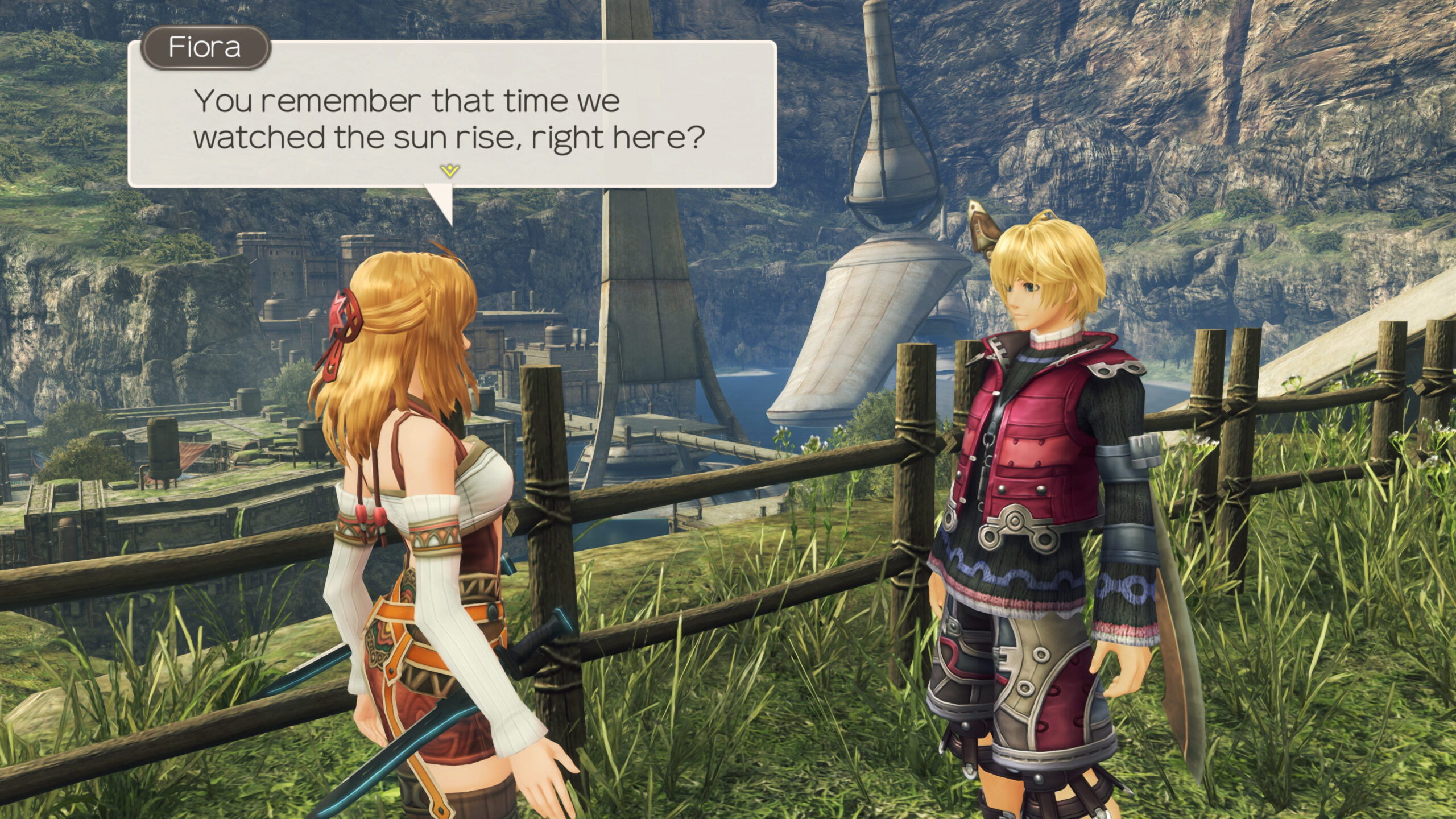Xenoblade Chronicles Definitive Edition - Shulk y Fiora conversando en una escena Heart-to-Heart - Juegosrpg.com
