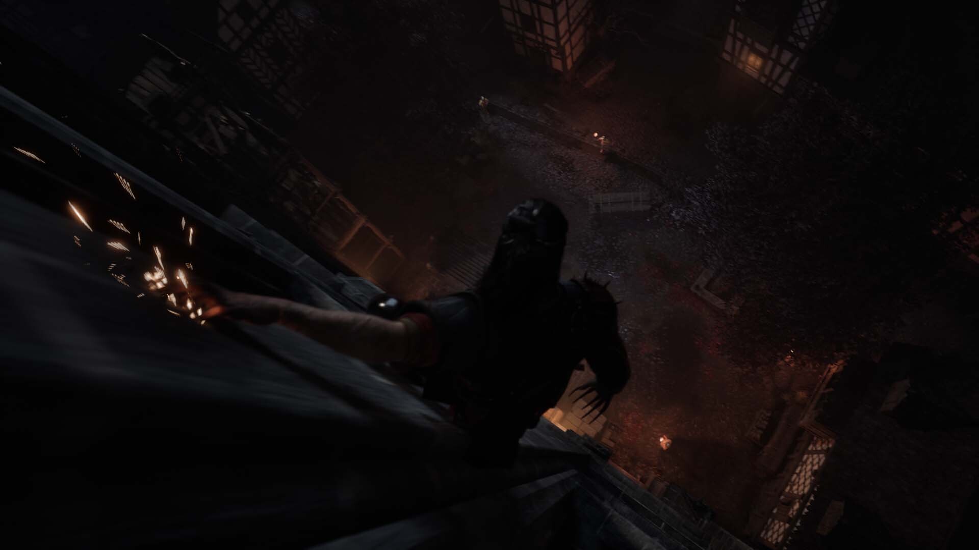 The Blood of Dawnwalker - Coen trepando por un tejado de noche - Juegosrpg.com