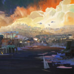 Disco Elysium - vista panorámica ilustrada de la ciudad de Revachol - Juegosrpg.com