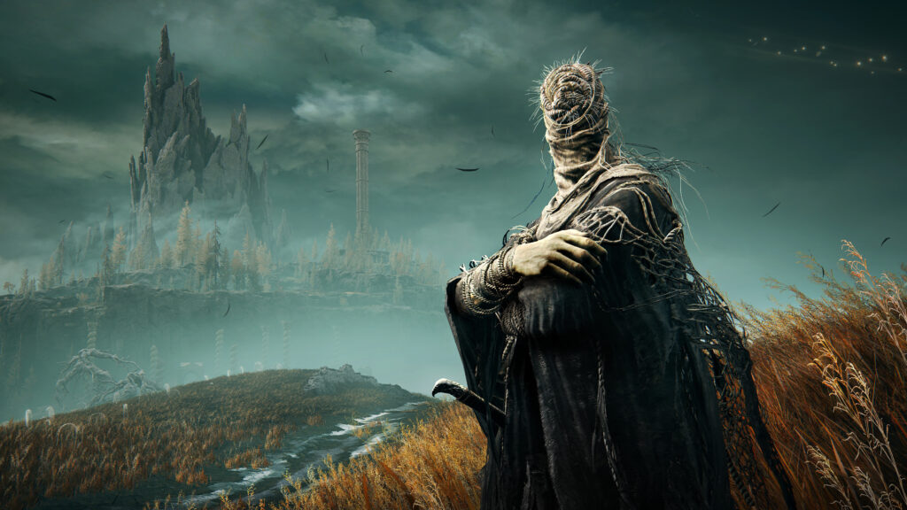Elden Ring Shadow of the Erdtree - Personaje con la cabeza vendada contemplando las tierras de las Sombras - Juegosrpg.com