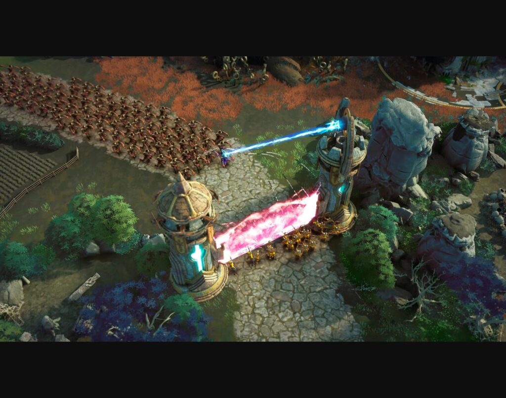 EverSiege: Untold Ages - torres defensivas de Bastón conteniendo a la horda - Juegosrpg.com