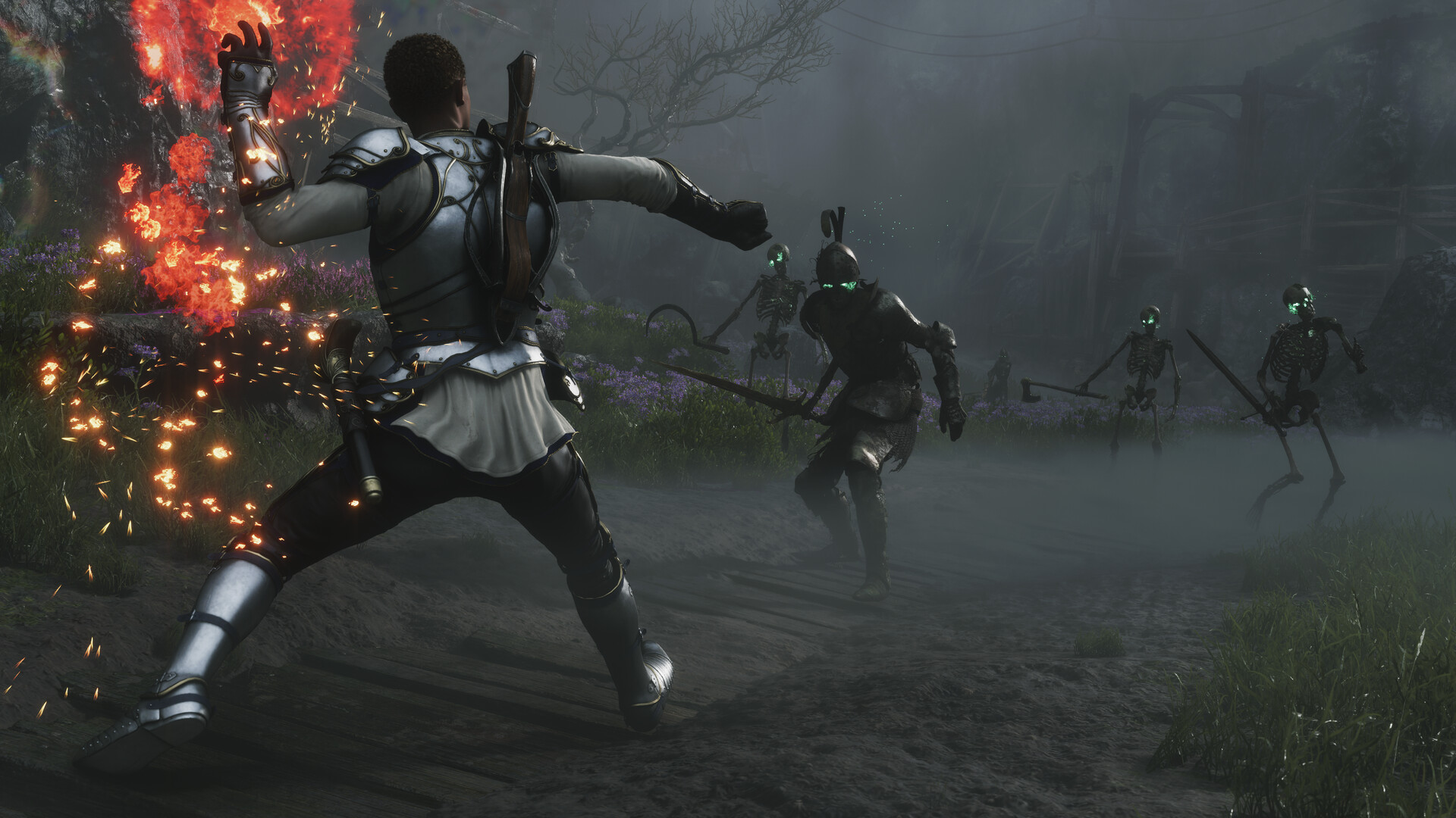 Fable - un hechicero se enfrenta a un grupo de esqueletos guerreros en Albion - Juegosrpg.com
