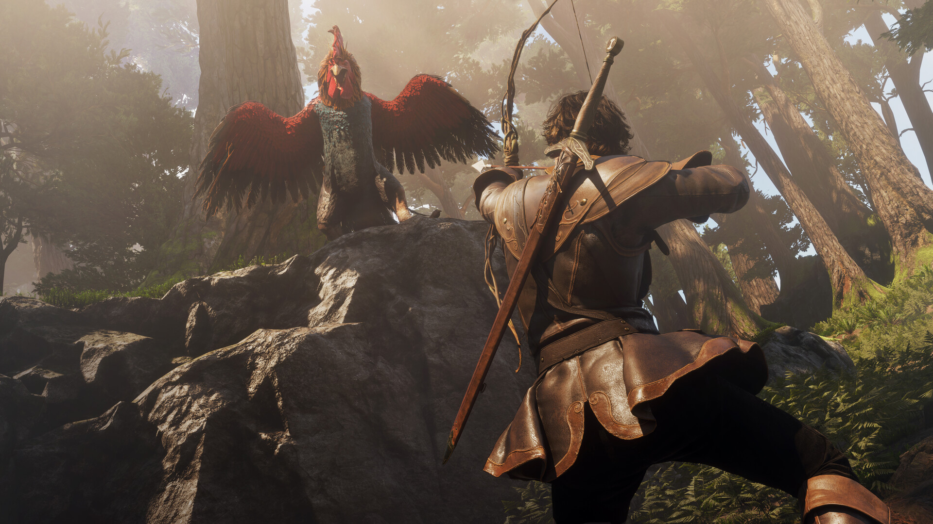Fable - un arquero se enfrenta a una cocatriz sobre una roca en Albion - Juegosrpg.com